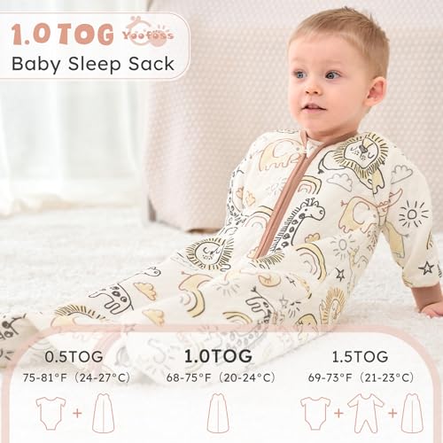 Image of Yoofoss Baby Sleep Sack 6-12 Months 1.0 Tog Long Sleeve Organic Cotton