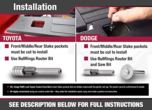 Bull Ring Stainless Steel Flush Fit Retractable Truck Bed Tie Down Anchors (Router Bits Included) Compatible With '95+ Dodge Ram (Rear), Modification Required (1 Pair) #TOP4