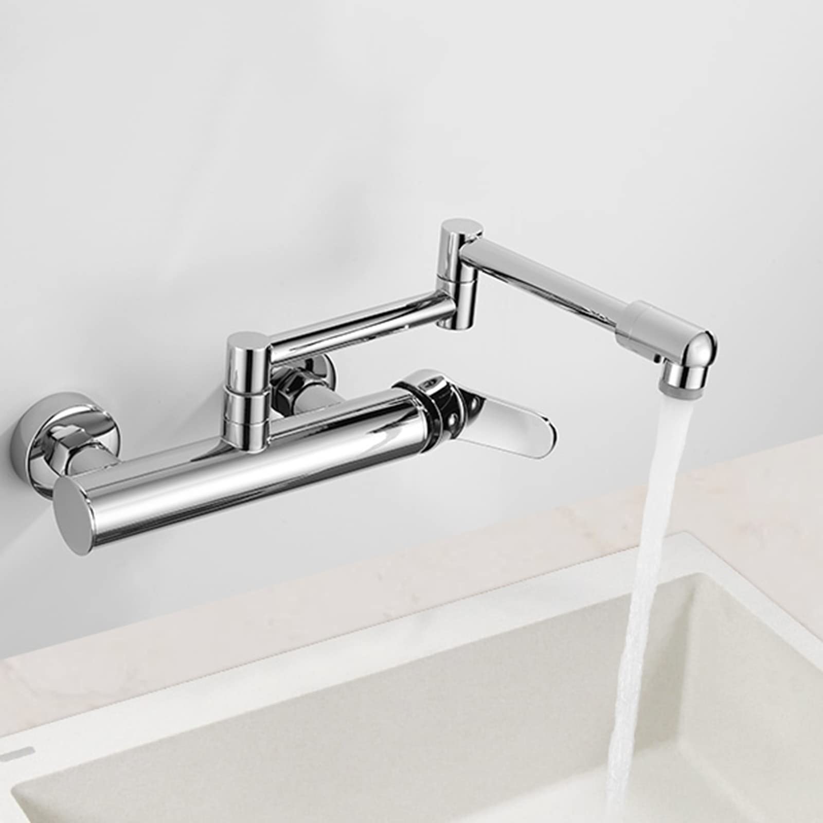 Miscelatore da Cucina a Parete Girevole, Pieghevole e telescopico per Acqua Calda e Fredda, in Ottone - Nero (Colore: Cromo)