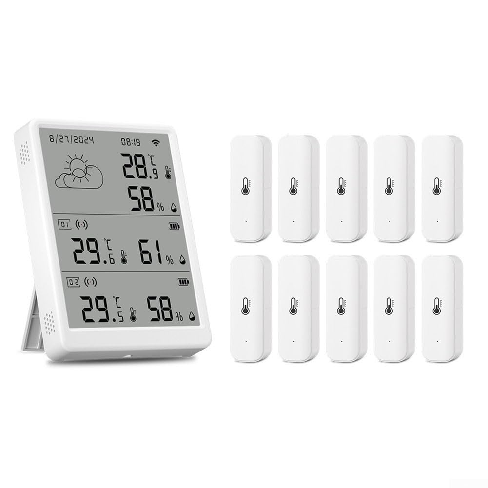 Per Tuya WiFi igrometro termometro stazione, RF433 kit sensore wireless con grande schermo LCD, distanza di trasmissione 100 m, controllo intelligente app per serra (1 monitor + 10 sensore)