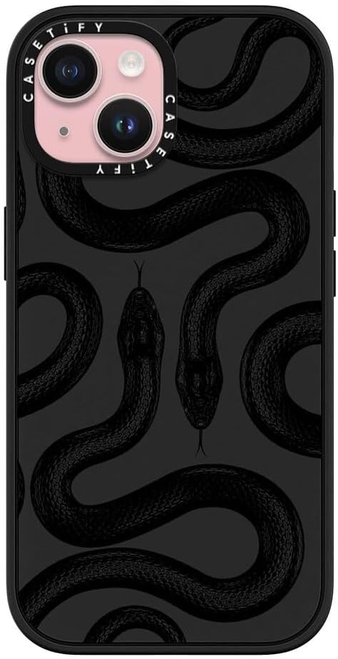 CASETiFY Impact iPhone 15 Case [4X Military Grade Drop Tested / 8.2ft Drop Protection] - Animal Prints - Black Kingsnake - Matte Black