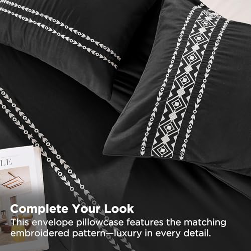 Baskbed Embroidered Comforter Set Queen 3 Piece Boho Bedding Black - image 8