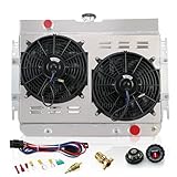 KUUHLERSAT 44MM Full Aluminum Radiator CU289 for 1963-1968 64 67 65 Chevy Impala Bel Air Biscayne El Camino Caprice Chevelle, 3 Row Core Radiators Electric Fan Shroud Thermostat Kit Combo