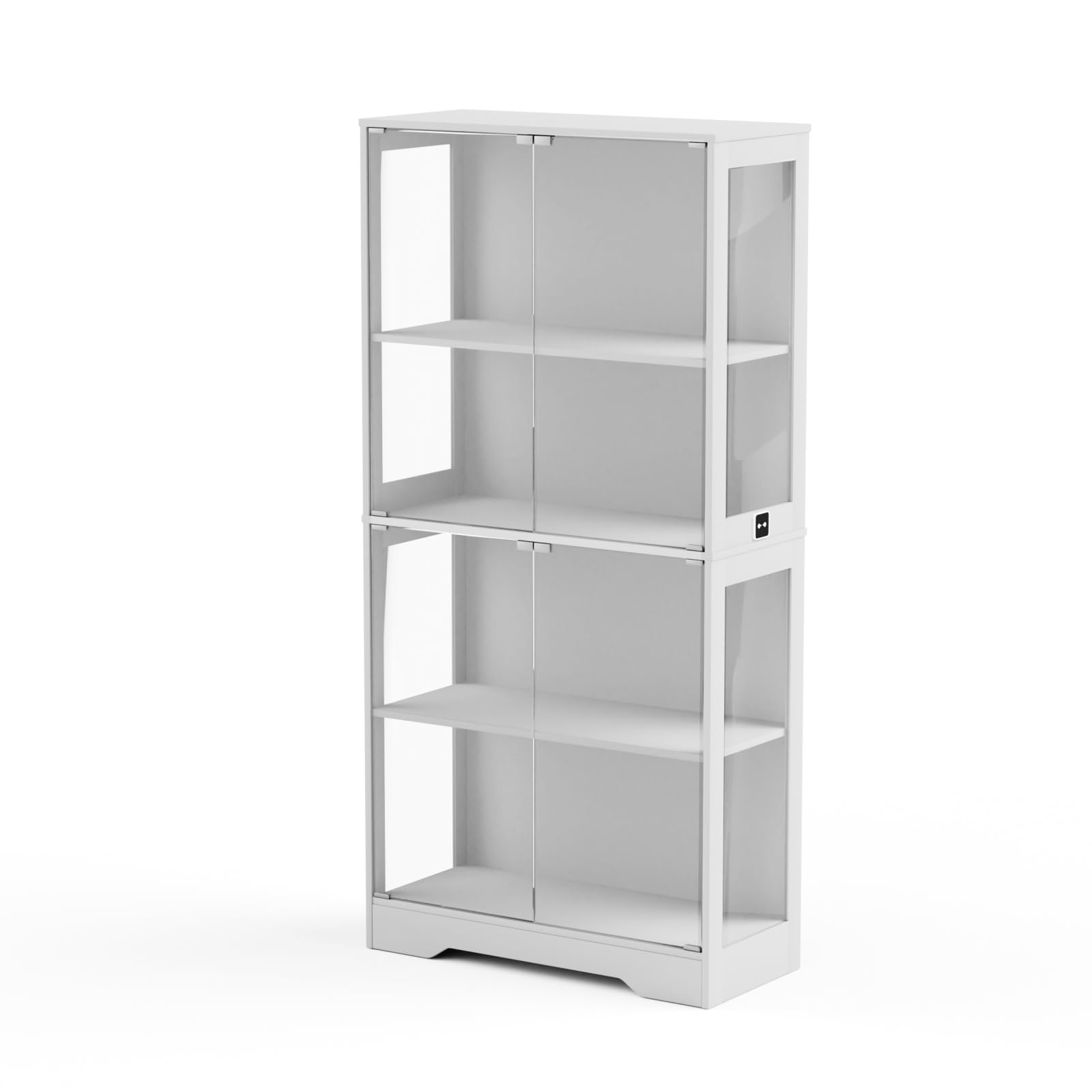 Vitrina de cristal con iluminación LED y sensor inteligente, vitrina de 4 capas, vitrina coleccionable para salón, dormitorio, oficina, blanco, 80 x 35 x 165 cm