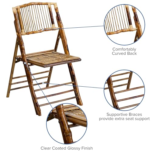 Image of Flash Furniture Folding Bohemian Bamboo Chairs with Curved Backs, Modern Bamboo Folding Dining Chairs, 300 lb. Static Weight Capacity, Set of 4