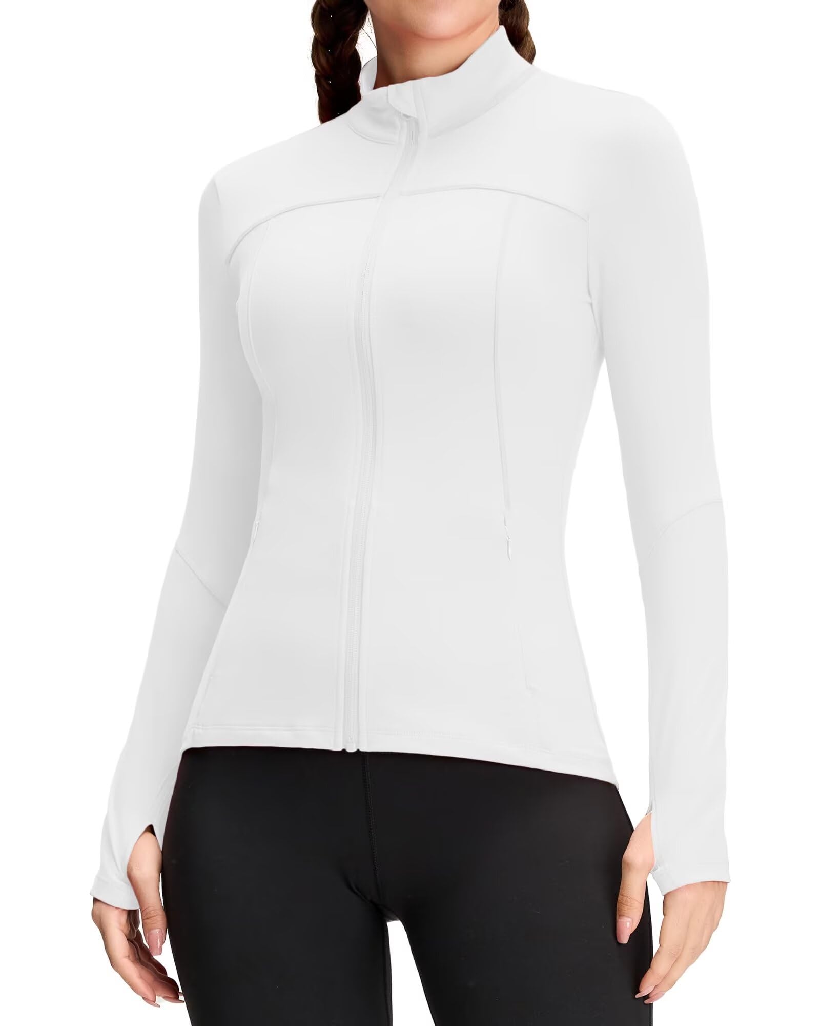 QUEENIEKE Women's Zip Up Workout Jackets - Slim Fit Cottony Soft Athletic Running Jacket Yoga Gym Tops with Thumb Holes