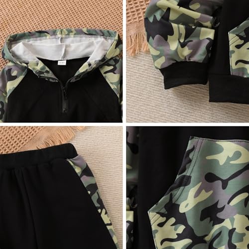 Image of OLMRJKD 5-12Y Boys Clothes 2 Piece Long Sleeve Quarter Zip Hoodie Sweatshirt and Sweatpants Fall Winter Sweatsuit