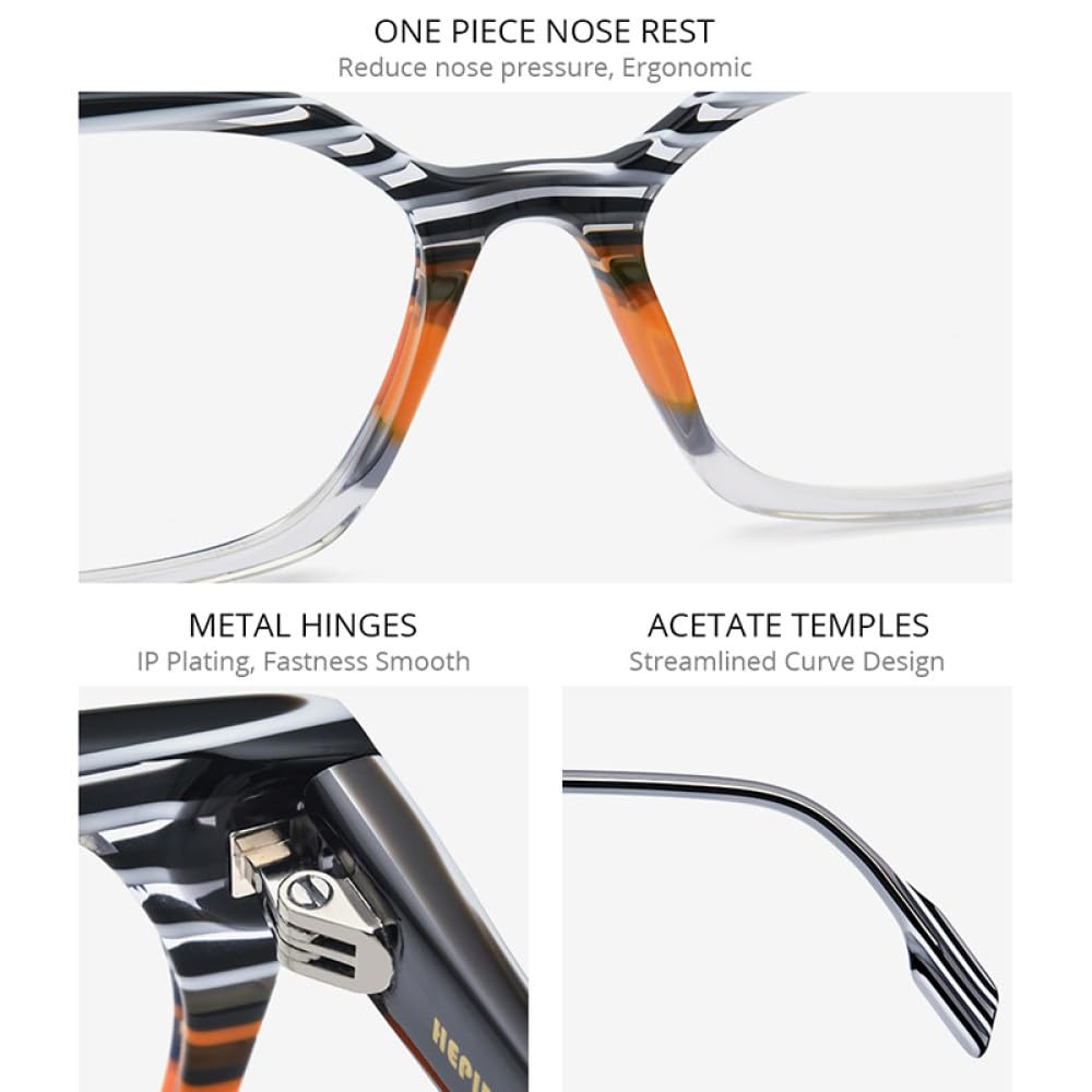 MUTYNE Montura de gafas de acetato multicolor para hombre, anteojos cuadrados retro, gafas para mujer