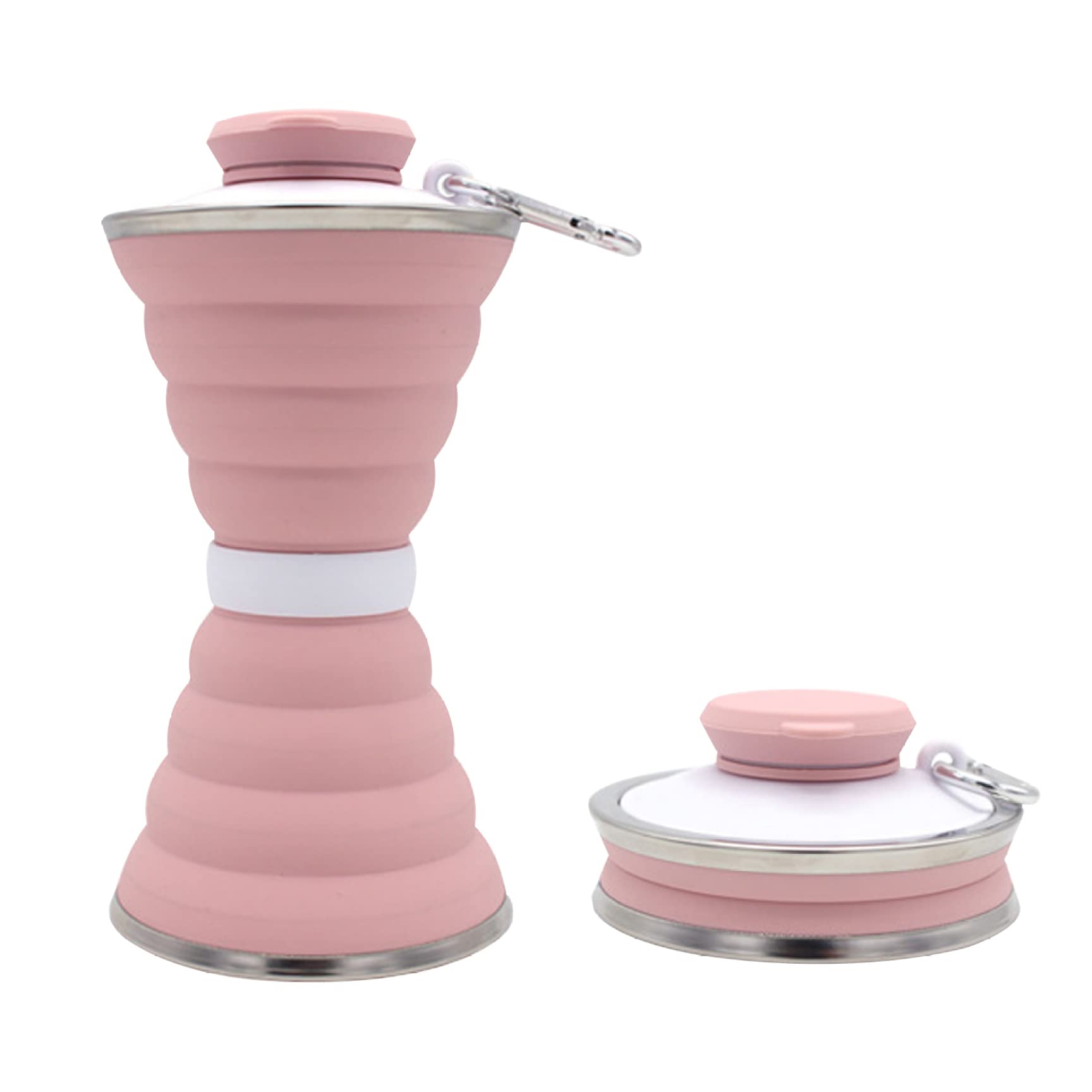 tazza pieghevole, 500 ml - Borraccia da viaggio pieghevole in silicone con moschettone, design anti-perdita for attività all'aperto e campeggio(Pink)