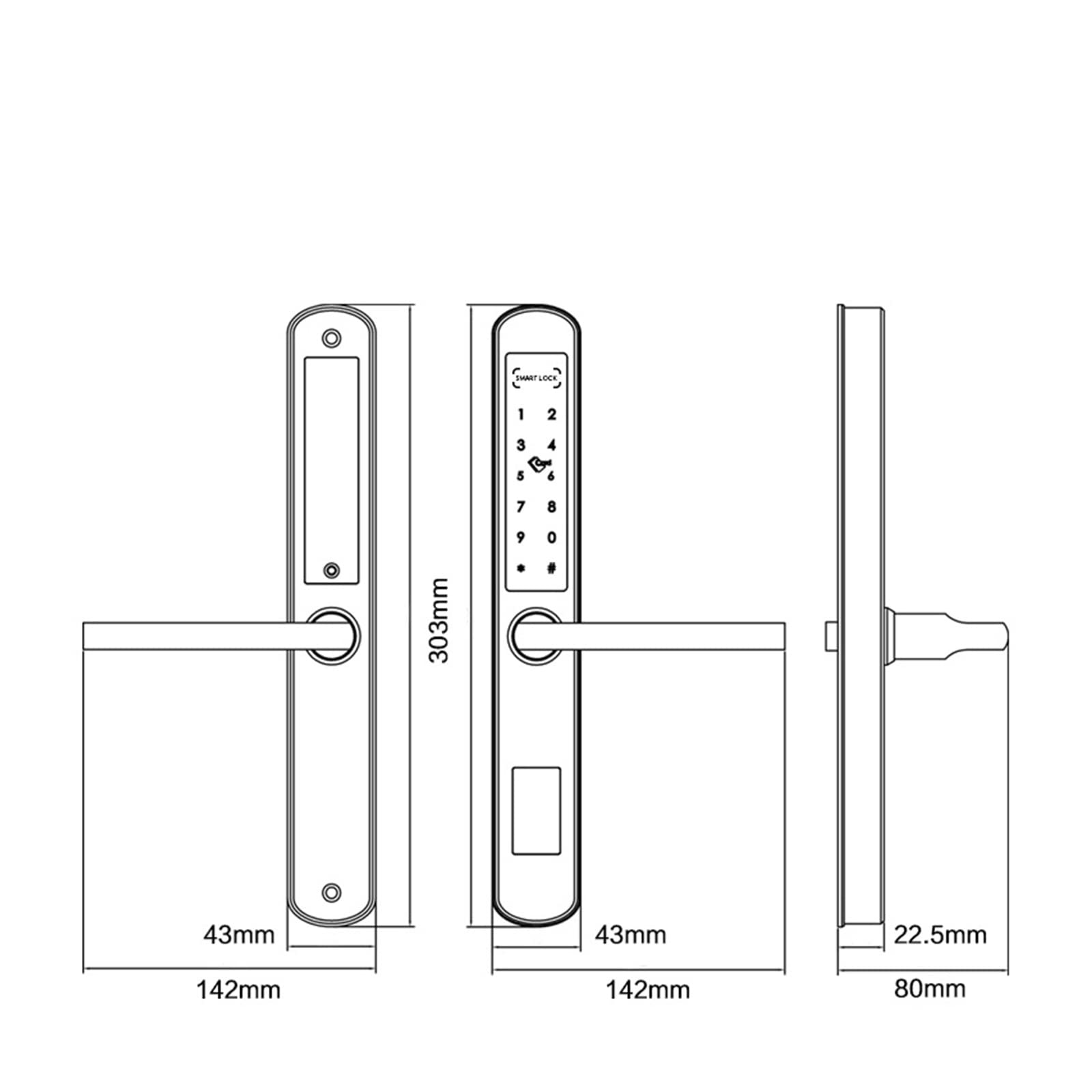 IP66 wasserdichte TTlock App Elektronischer Schlossgriff Intelligente Tastatur Schiebetürschlösser for Hotelbüros Einfache Hohe Sicherheit(Black,240 270 2885 Sliding)
