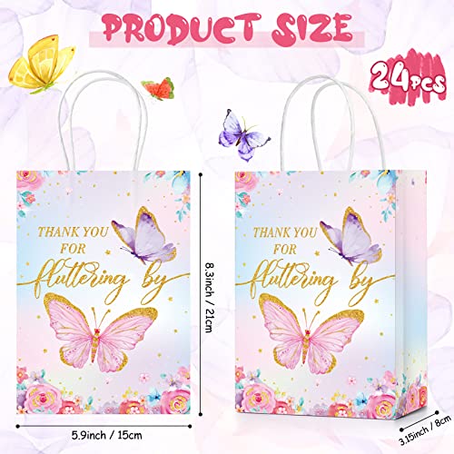 TaoBary 24 Pcs Butterfly Party Favors Gift Goodie Treat Candy Bags Thank You for Fluttering by Paper Bags with Handles for Girls Butterfly Birthday Party Supplies Baby Shower(Watercolor Style) by TaoBary - Image 3