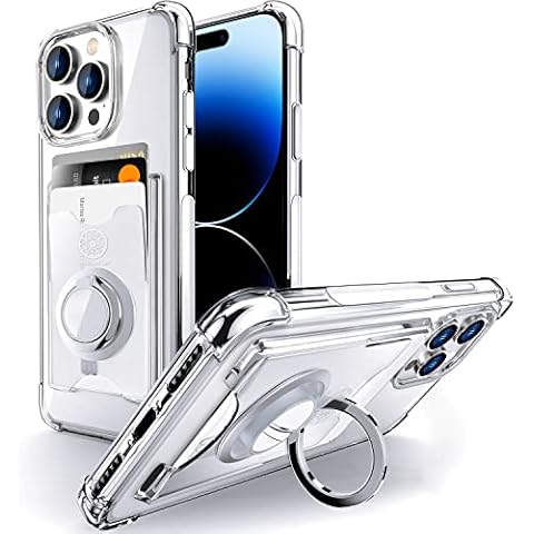 Shields Up Designed for iPhone 14 Pro Case, Minimalist Wallet Case with Card Holder (3 Cards) and Ring Kickstand/Stand, [Drop Protection] Slim Protective Cover for iPhone 14 Pro (6.1 inch) - Clear Cover