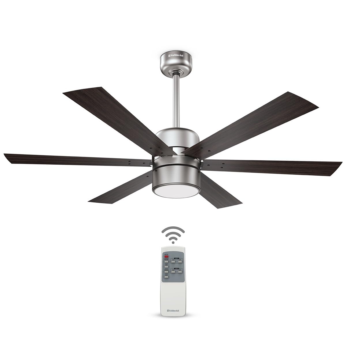 Goldmedal Phantom 1200 mm BEE Certified 3 Star Rated Super Decorative Ceiling Fan | 3 Colour Led With Remote | Electroplated Finish | 2 years Warranty (ANTIQUE SILVER DARKWOOD)