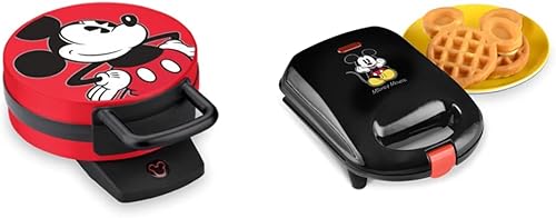 Disney DCM-12 Mickey Mouse - Máquina para hacer gofres, color rojo y DCM-9 Mickey Mini waflera, color negro