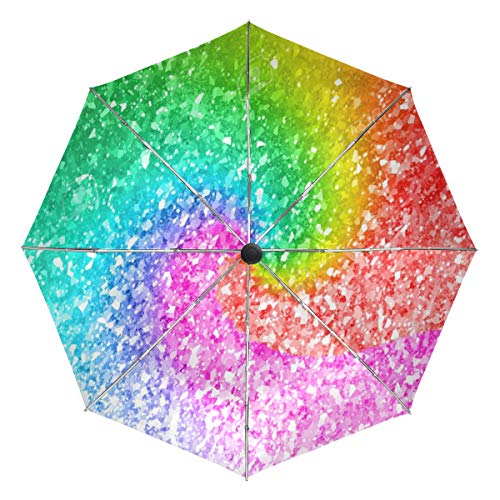 Preisvergleich Produktbild Wamika Regenschirm, Regenbogen-Galaxie, Winddicht, wasserdicht, UV-Schutz, Reise-Regenschirm, 3-Fach faltbar, automatisches Öffnen / Schließen, für Sonne und Regen