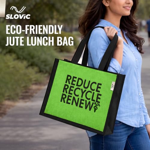 Image of SLOVIC Lunch Bag for Office for Men & Women | Tiffin Bag | Lunch Bags for Woman with Quality Zipper | Eco-Friendly Jute Bags for Women (34 x 30 CM)