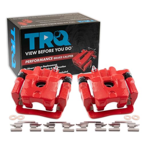 Image of TRQ Rear Brake Caliper Set Painted Red Brackets Compatible with 2001-2006 Acura MDX 2003-2008 Honda Pilot