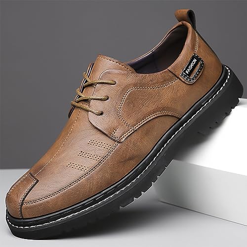 Mens Leather Casual Business Oxford Shoes Lace-Up Flat Dress Shoes Breathable Comfort Soft Sole Walking Loafers2