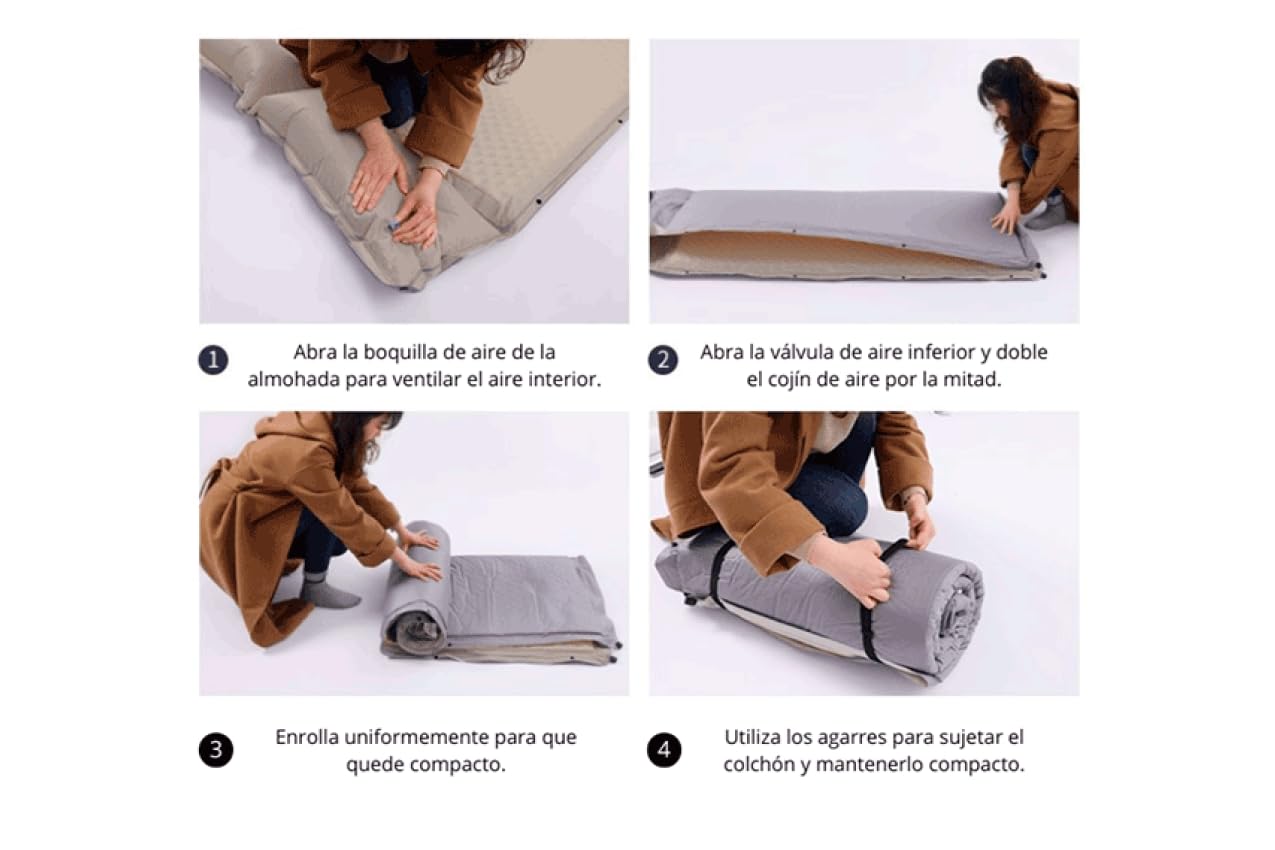 Inuitz Colchon autoinflable Doble 190x130 cm – 5 cm de Amortiguación – Colchoneta Plegable Ligera para Camping en Pareja y Aventuras Outdoor