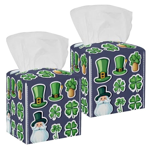 Funda cuadrada para caja de pañuelos, contenedor de almacenamiento para baño, tocador, mesilla de noche, oficina, escritorio, coche, juego de trébol de duende del día de San Patricio