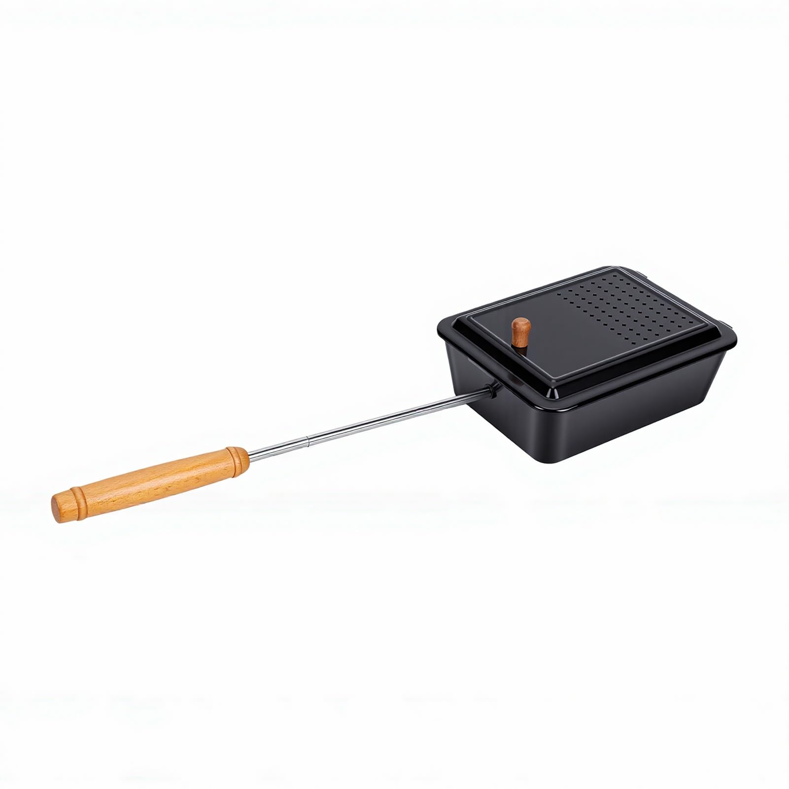 Generic Macchina per Popcorn Antiaderente Vecchio Stile per Popcorn da Campeggio con Manico in Legno per Casa, Campeggio, Cortile, Ferro, Legno di Faggio, Acciaio Inossidabile, 25x19x8,5 Cm