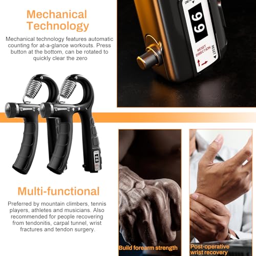 Mynoozi Handtrainer Unterarmtrainer set, Einstellbarer Handtrainer Unterarmtrainer 22-220 lbs (10-100 kg), Hand Gripper Set mit automatischem Zähler für Handgelenk, Finger, und Handkraft - Schwarz