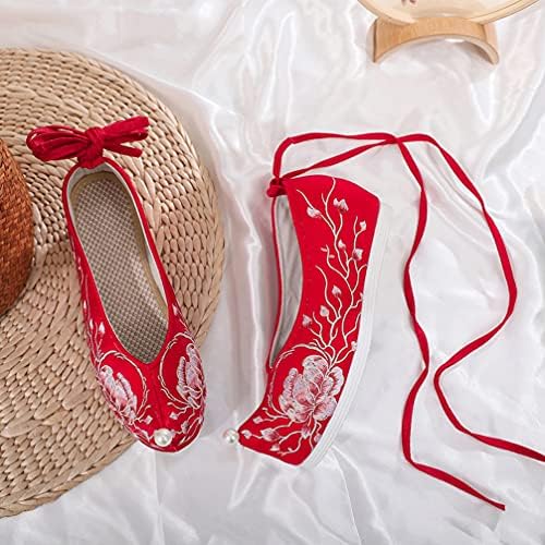 Holibanna Chinese Slippers 1 Pair Red Chinese Embroidery Shoes Pointed Toe Flat Shoes Slip on Traditional Wedge Heel Ballet Shoes Retro Style Hanfu Costume Shoes Chinese Shoes | Image 6
