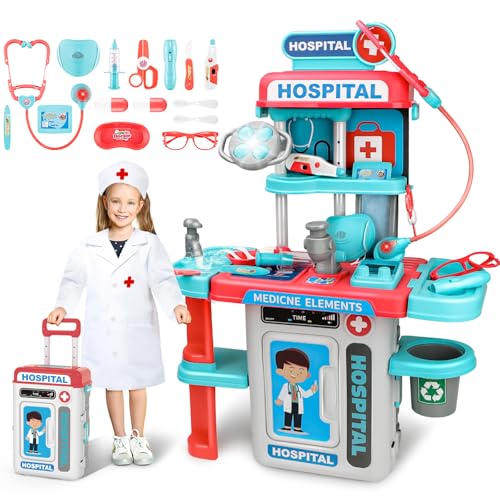 deAO 2 in 1 Kids Doctor Playset, Pretend Medical Station, Ho