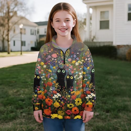 Image of AmzPrint Girls Graphic Quarter Zip Coat Long Sleeve Lightweight Oversized Athletic Running Hoodies For Kids Teen Girls