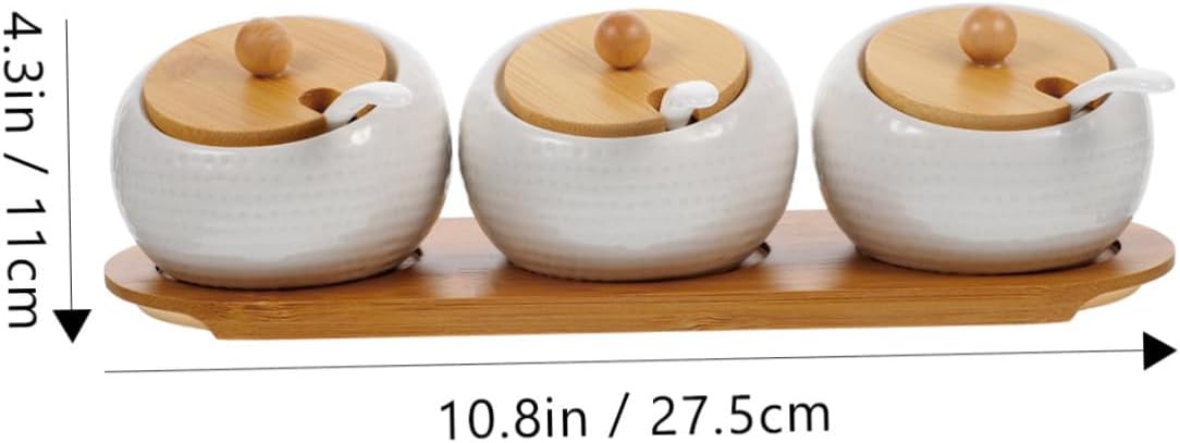 1set Ceramic Condiment Container Kitchen Spice Jars Tray Easy Open Design Material for Home and Restaurant Cooking