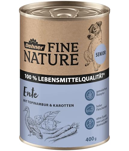 Dehner Fine Nature Hundefutter, Nassfutter in Lebensmittelqualität, für ältere Hunde, Ente, 6 x 400 g Dose (2.4 kg)