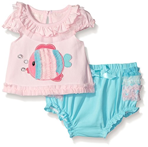Nannette Baby Girls' Applique Top with Ruffled Diaper Cover Set
