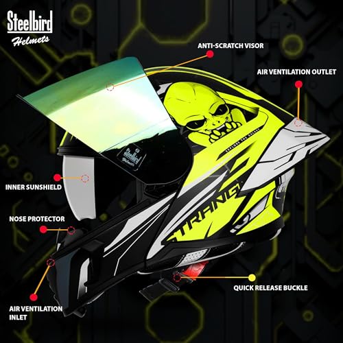 Image of Steelbird SBA-20 Strange ISI Certified Flip-Up Graphic Helmet for Men with Inner Silver Sunshield