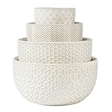 MIKIGEY Cuencos de cerámica para mezclar, cuencos anidados en relieve, juego de 4 cuencos para mezclar, cocinar, hornear, servir, palomitas de maíz, ensalada, etc., aptos para microondas y
