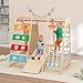 Ball & Cast Indoor Playground for Kids,9-in-1 Toddler Climbing Toys Indoor,Jungle Gym W/Monkey Bars,Slide,Climbing Rocks/Boxes/Net,Climber Playset W/Swing,Gymnastic Rings,Upright/Rope Ladder,Wood