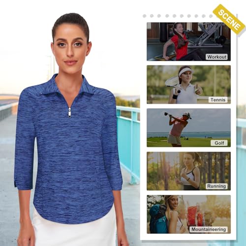 Cucuchy Style Womens Golf Shirt 3/4 Sleeve Quarter Zip Workout Tennis Tops Quick Dry UPF 50+ Shirts4