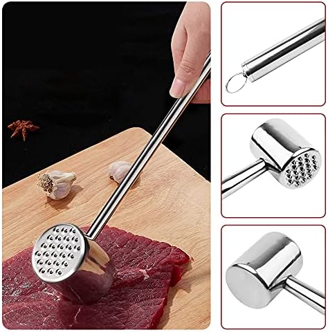 Vandicka Meat Tenderizer Mallet Set of 2 - Stainless Steel Dual Sided Meat Hammer for Flattening & Pounding Beef Lamb Chicken Steak & Needle Meat Hole Puncher for Flavor Marinade