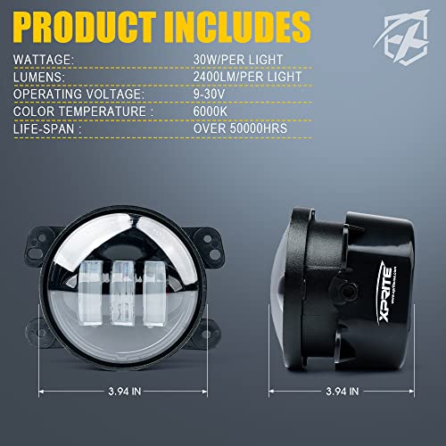 Image of 4-Inch 60W LED Fog Lights Compatible with 07-18 Jeep Wrangler JK JKU, Amber | High-Intensity, 2800LM, IP67 Waterproof, DOT Approved, Plug N Play