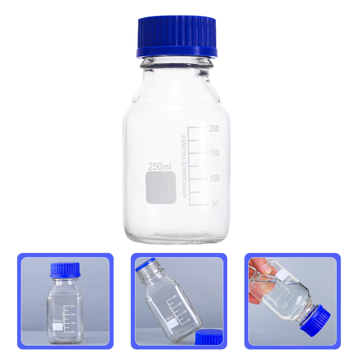 Operitacx Bottiglie di Reagente in Vetro Graduato da 250ml Tappo a Vite, 2 Pezzi, per Campionamento e Miscelazione in Laboratori e Industria