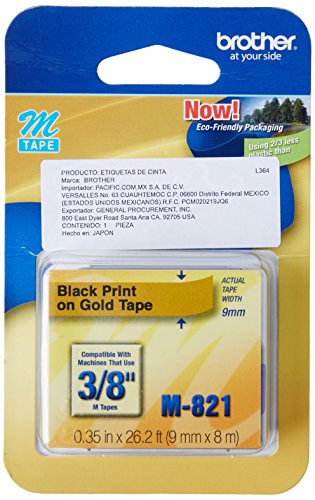 M-821 3/8in X 26ft Black/ Gold Nonlaminated for Pt-65 85 100 110