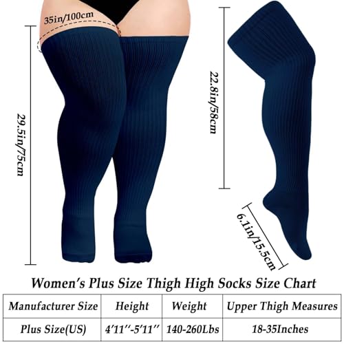 Image of Moon Wood Plus Size Thigh High Socks for Thick Thighs- Womens Knit Cotton Extra Long Over the Knee High Socks Leg Warmer