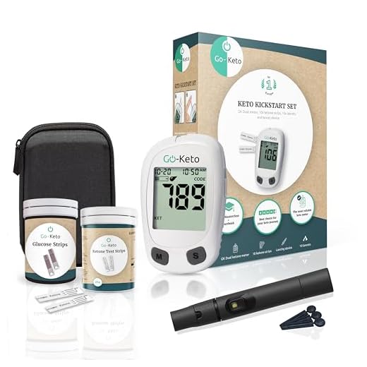 Go-Keto Ketone/Glukose Messgerät (mmol/l) - 50 Glukose Teststreifen + 10 Ketone Teststreifen - Ketone Meter & Zubehör im Starter-Set