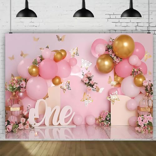 Fondo Fotográfico Rosa con Globos y Mariposas 8X6FT miniatura 2