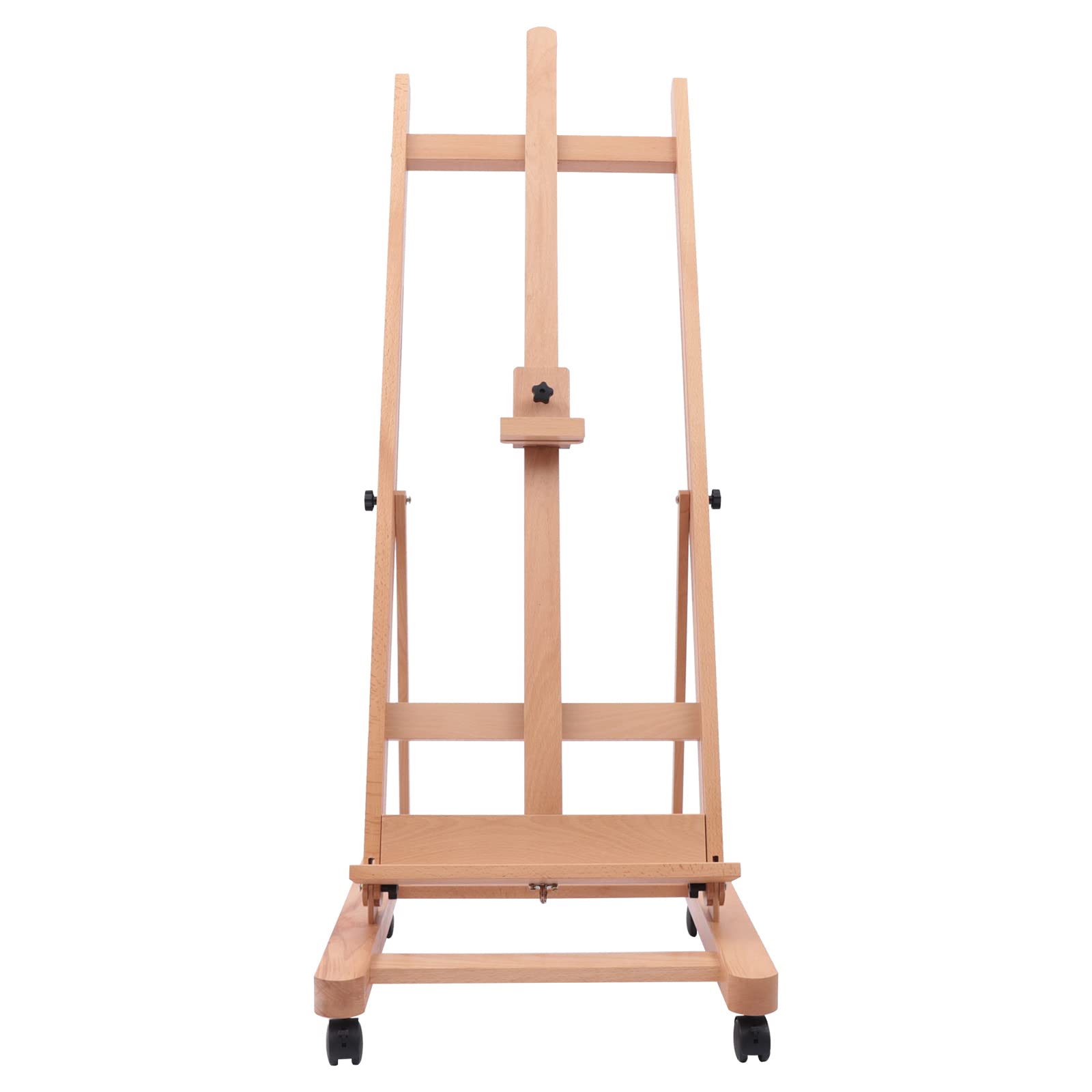 Sztaluga z drewna bukowego w kształcie litery H, bukowe drewno, regulowana ruchoma sztaluga na wystawy, do studia artystycznego, atelier, regulowany zakres wysokości: 175-240 cm