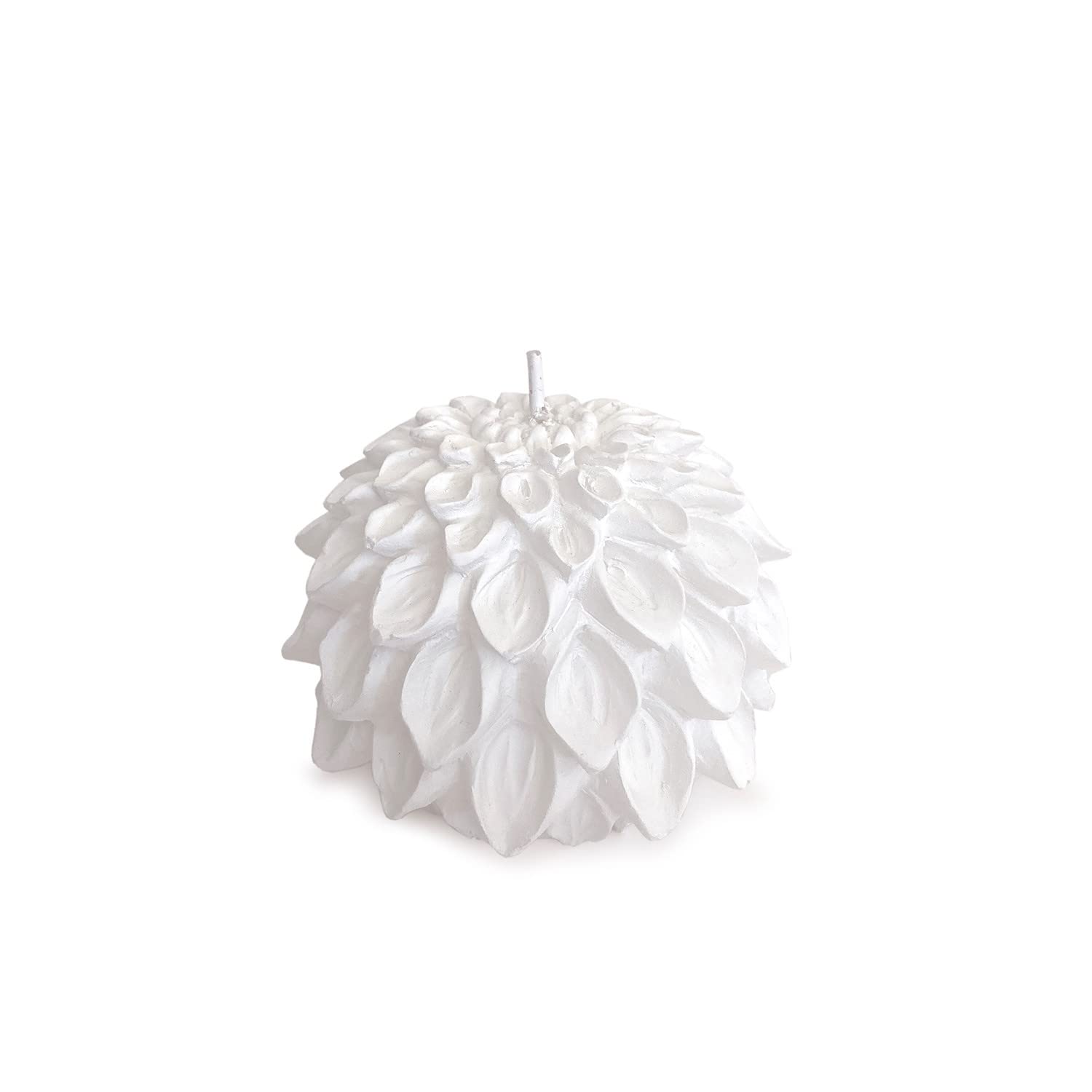 MANULENA Vela Decorativa Con Forma De Dalia. Color Blanco Mate. Vela Decorativa De 28 Horas De Duración. Mecha De Algodón Orgánico. Tamaño 7,2 x 9 cm.