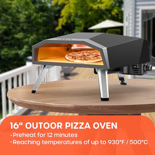 ECOWELL 16 Inch Gas Pizza Oven Outdoor Propane, Large Portable Pizza Ovens with Stone, Stainless Steel Outdoor Pizza Oven for Backyard Party Camping, Fast 10 Min Preheating, 27300 BTU - Image 3