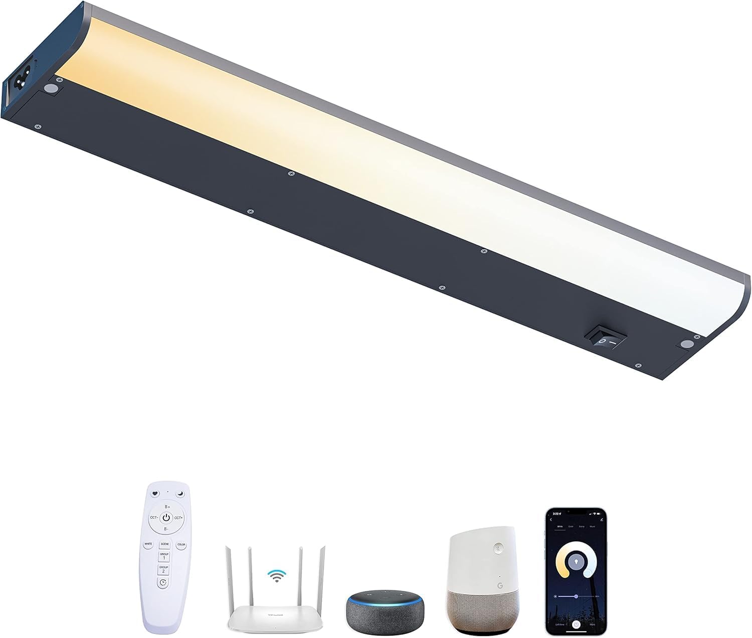 Smart Under Cabinet Lighting Hardwired Plug-in, Alexa & Google Compatible, Dimmable LED Under Cabinet Lights for Kitchen,18 Inch Under Counter Lights with App, Remote, 2700K-6500K Adjustable CCT