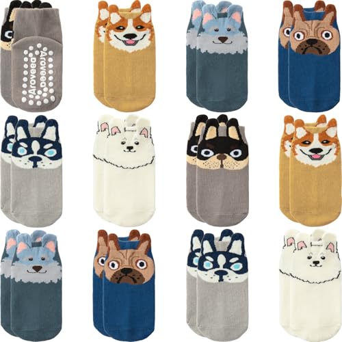 Baby Toddler Socks Grip Non Slip Boys Girls Cotton 12 Pack for Kids Ankle Cute Socks 6M-7Years
