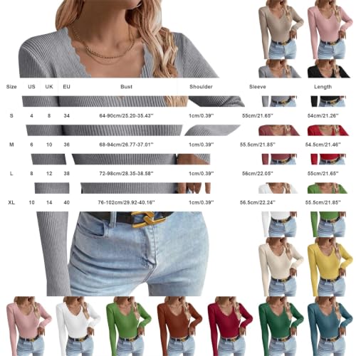 MESSIYO Long Sleeve Shirts for Women Scalloped Sweatshirt Grey - image 5
