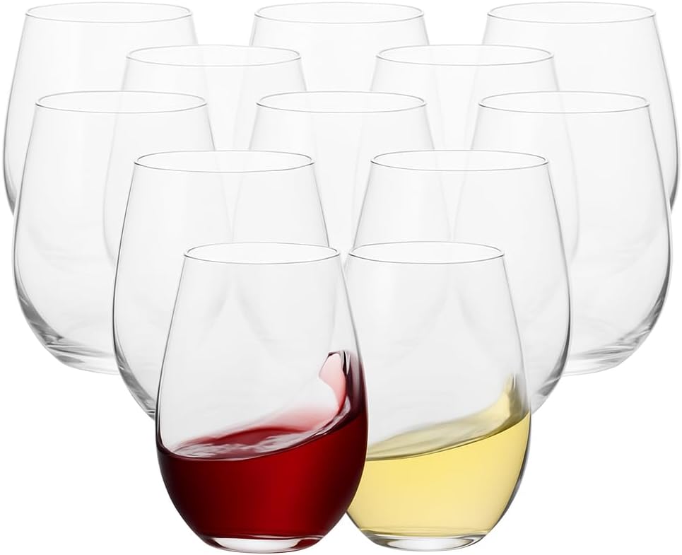 Gibson Home Bellini Glass 12 Piece All Purpose 18.5 oz Stemless Red, White, Water, Beverage Glasses/Tumbler - Set of 12 - Dishwasher Safe